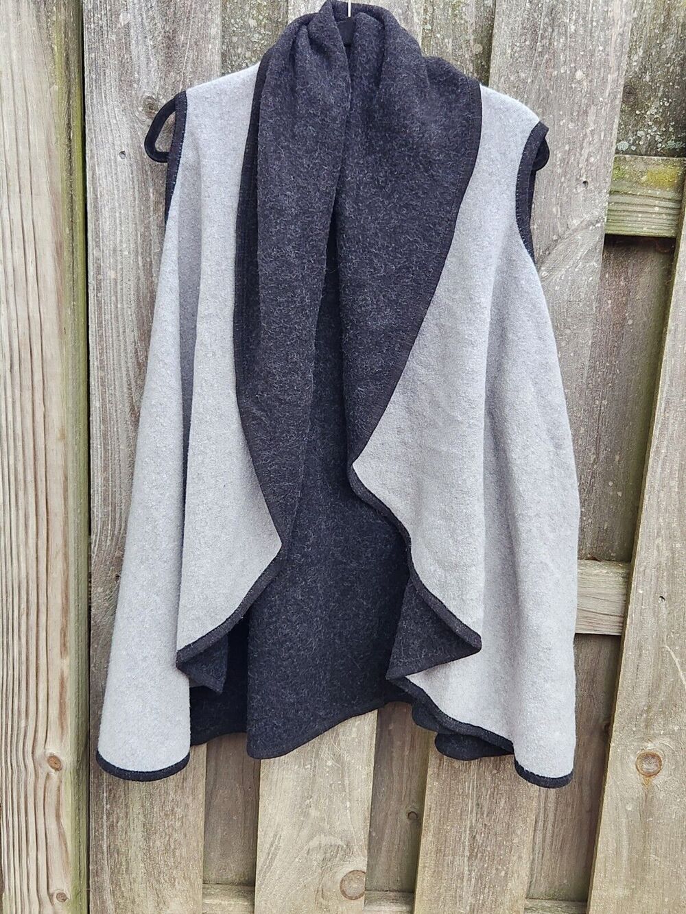 Look by M One Size Gray Reversible Sweater Vest Jacket Open Drape Front OS